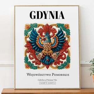 Impresión artística de azulejos de Gdynia, Polonia, póster con patrón tradicional