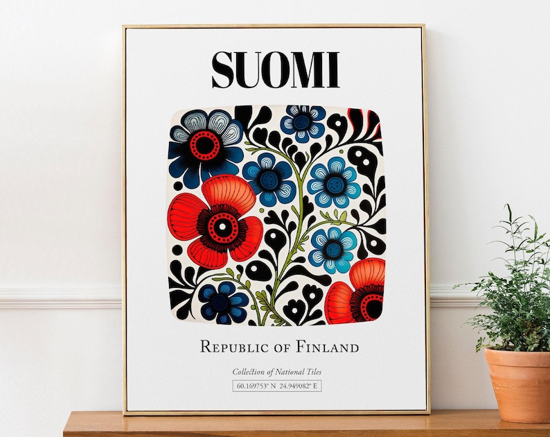 Finnish Tile Art Print | Suomi Floral Pattern Poster image 1