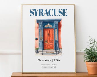 Syracuse New York Watercolor Print, Entrance Door Wall Art