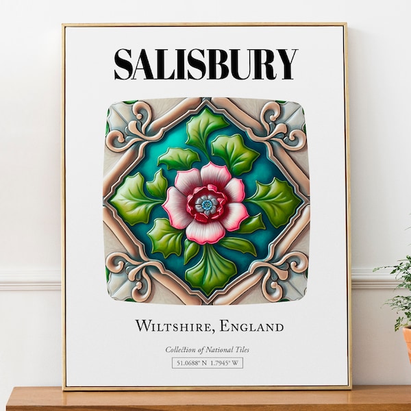 Salisbury, Wiltshire, England - Traditional Tile Pattern Wall Art Print Poster