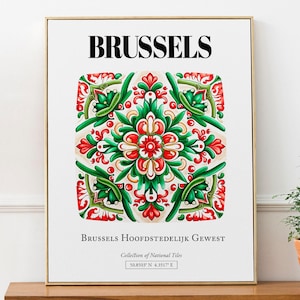 Brussels Belgium Tile Art Print: Traditional Pattern Poster