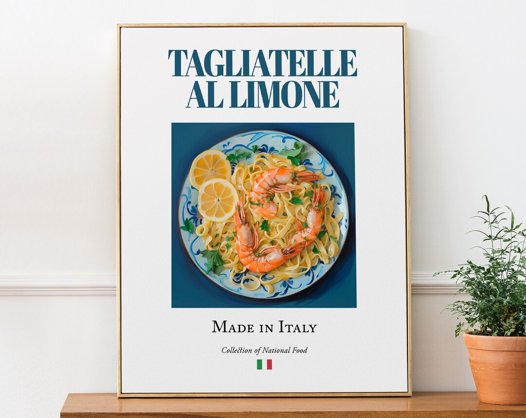 Tagliatelle Al Limone on Maiolica Tile Plate, Traditional Italian Food