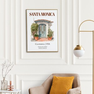 Santa Monica Watercolor Print, Minimalist Entrance Door Wall Art image 6