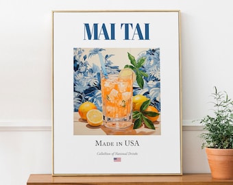 Mai Tai Cocktail Print, Traditional American Beverage, Kitchen Bar Wall Art