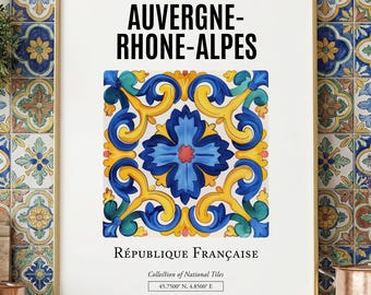Auvergne-rhône-alpes Tile Print, French Traditional Art Poster - Etsy