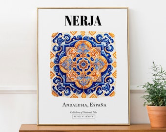 Nerja Andalusian Tile Masterpiece Wall Art Print Poster, Andalusia, Spain