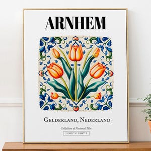 Arnhem Nederland Tile Art Print, oranje tulpen als decor