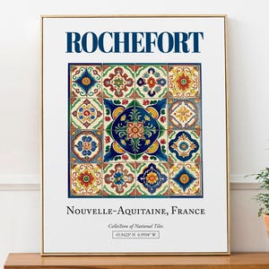 Rochefort, Nouvelle-Aquitaine, France, Aesthetic Folk Traditional Tile, Wall Art Print Poster, Bedroom Wall Art