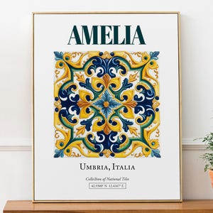 Amelia, Umbria, Italy, Aesthetic Minimalistic Traditional Maiolica Tile, Wall Art Décor Print Poster, Bedroom Wall Decor
