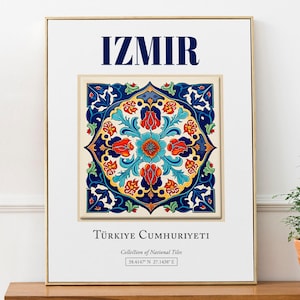 Izmir, Turkey, Aesthetic Folk Traditional Tile, Wall Art Décor Print Poster, Dorm Wall Decor