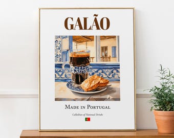 Galão On Azulejo Tile, Traditional Portugal Beverage (Drink) Print Poster, Kitchen and Bar Wall Art