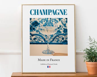 Champagne on Maiolica Tile Print: French Restaurant & Bar Wall Art