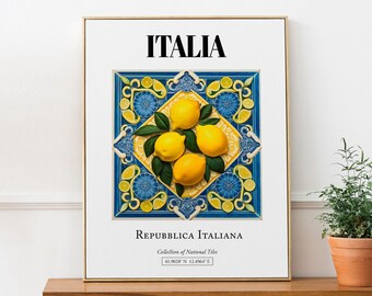 Lámina artística de azulejos italianos: Decoración de pared con estampado de limones