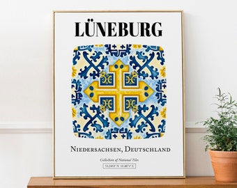 Póster con impresión de arte de pared estético con patrón de mosaico tradicional de Lüneburg, Niedersachsen, Alemania