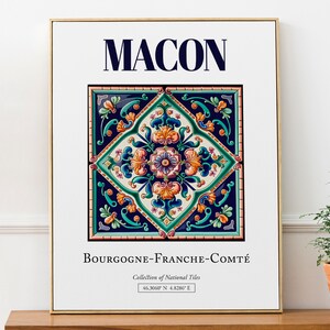 Macon, Bourgogne-Franche-Comté, Francia, Azulejo tradicional estético folclórico, Póster con impresión de arte de pared, Decoración de pared de cocina