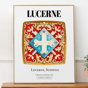 Impresión artística de azulejos de Lucerna, Suiza: decoración tradicional suiza