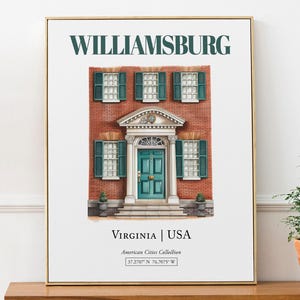 Williamsburg, Virginia, USA, Aesthetic Minimalistic Watercolor Traditional Door, Wall Art Décor Print Poster, Kitchen Wall Decor