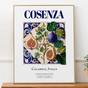 Cosenza, Calabria, Italy, Aesthetic Traditional Maiolica Tile, Wall Art Print Poster, Kitchen Wall Decor