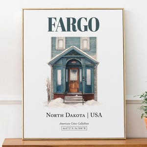 Fargo, North Dakota Watercolor Door Print, Minimalist Dorm Wall Art