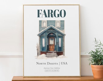 Impresión de acuarela para puerta de Fargo, Dakota del Norte, arte minimalista para pared de dormitorio