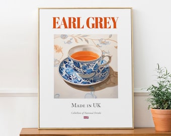 Impresión de té Earl Grey, azulejo de mayólica, póster de bebida inglesa