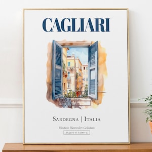 Cagliari (Sardegna, Italia) Travel Print Poster, Traditional Window Watercolor Illustration Wall Décor, Italy Lover Gift