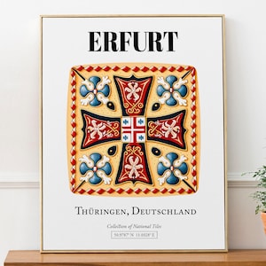 Erfurt Germany Tile Art Print, Traditional Thüringen Design