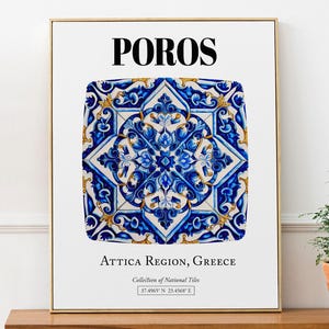 Poros Captivating Tile Art Poster: Greek Island Charm in Wall Decor