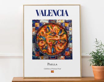 Valencia-paellaprint, traditionele Spaanse keuken, kunst aan de muur keukencafé