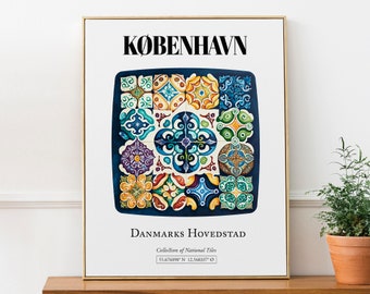 København, Danmark, Traditional Tile Pattern Aesthetic Wall Art Decor Print Poster