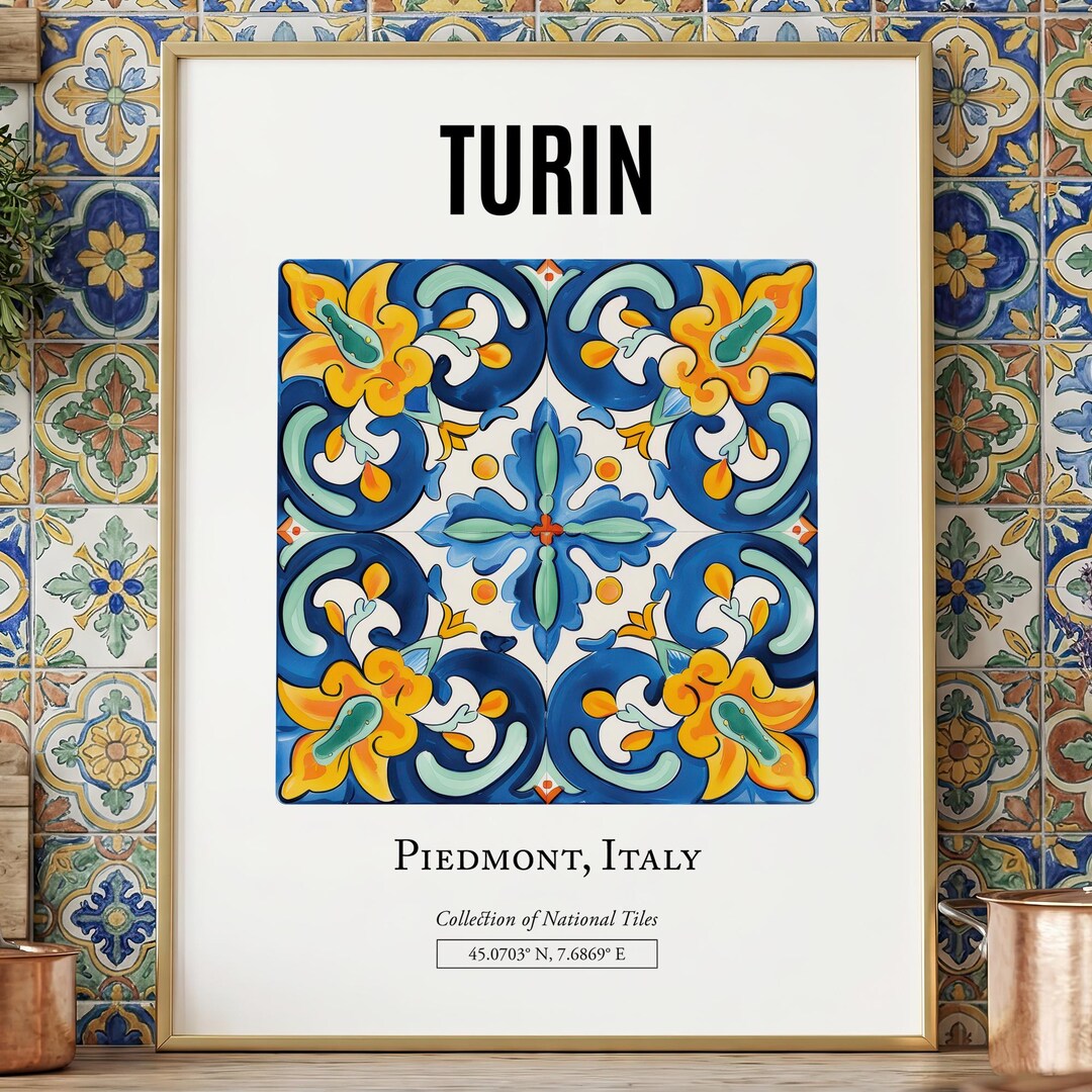 Turin Italy Tile Art Print, Piedmont Traditional Design - Etsy