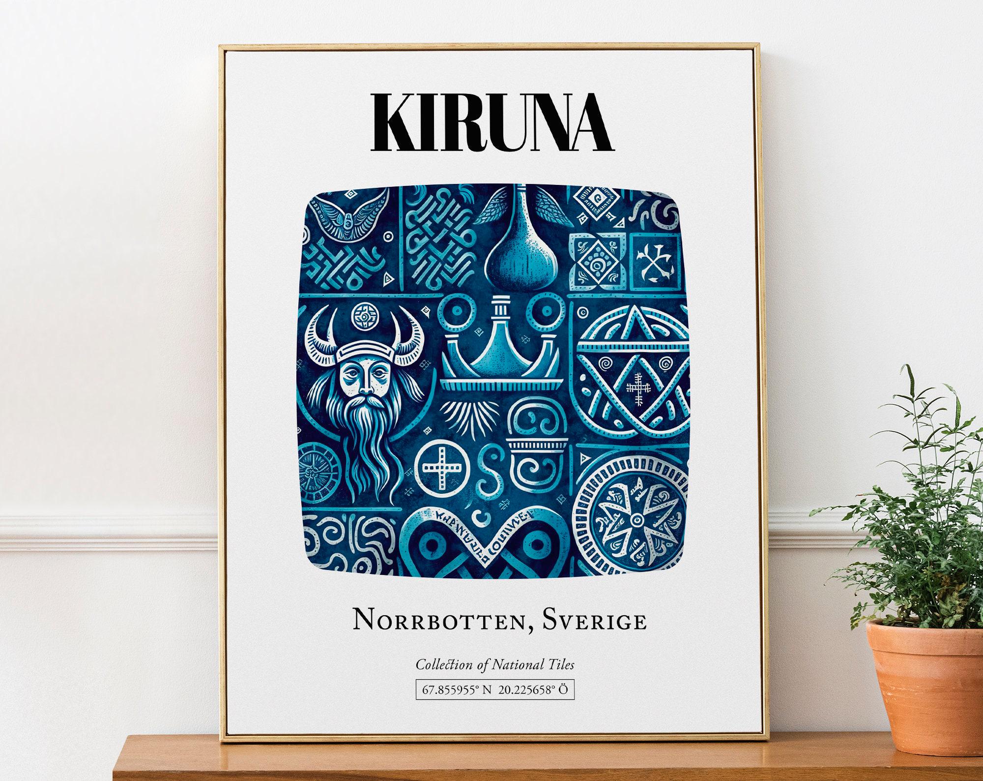 Kiruna, Sweden (Sverige), Traditional Viking Tile Pattern Aesthetic Wall Decor Print Poster