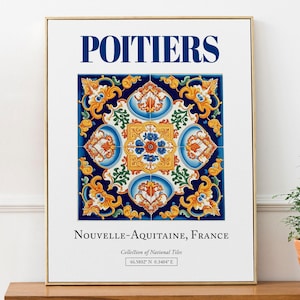 Poitiers, Nouvelle-Aquitaine, France, Aesthetic Traditional Tile, Wall Art Print Poster, Living Room Poster