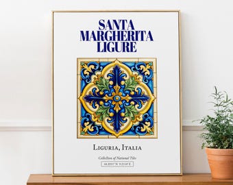 イタリアビンテージ　壁飾り サンタ マルゲリータ リグレ タイル アート プリント、イタリアの民俗