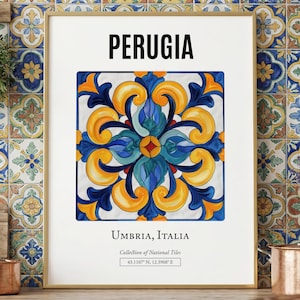 Tegelkunst print Perugia, Italië, traditioneel majolica-decor