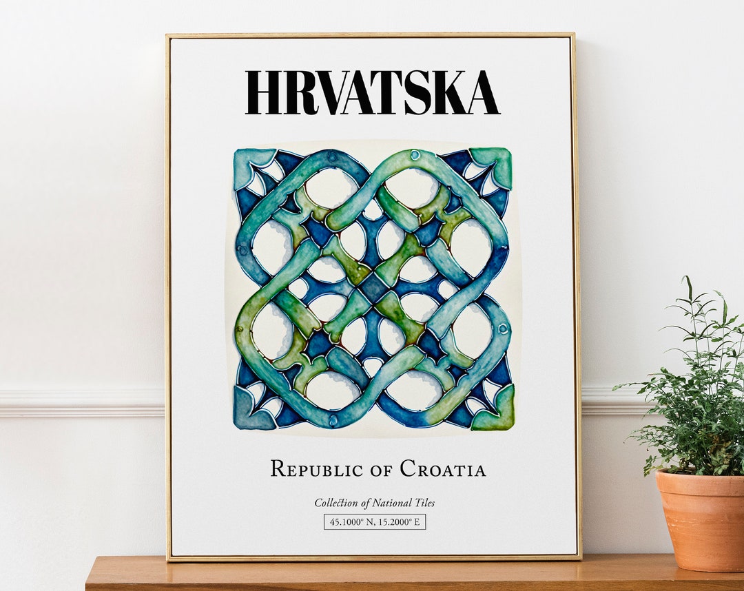 Hrvatska, Croatia, Traditional Tile Pattern Aesthetic Wall Art Decor