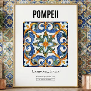 Pompeii Tile Pattern Print, Italian Roman Wall Art Decor