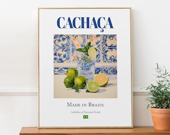 Cachaça Print: Brazilian Beverage on Maiolica Tile, Kitchen & Bar Art