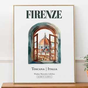Firenze (Toscana, Italia) Reisedruck Poster, traditionelle Fenster Aquarell Illustration Wandkunst, Italien Geschenk