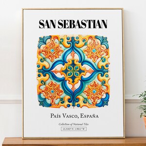 Póster de San Sebastián con un elegante diseño en azulejos: la belleza costera del País Vasco en la decoración de paredes