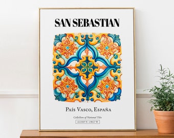 San Sebastian Elegant Tile Art Poster: País Vasco's Coastal Beauty in Wall Decor