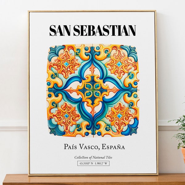 San Sebastian Elegant Tile Art Poster: País Vasco's Coastal Beauty in Wall Decor