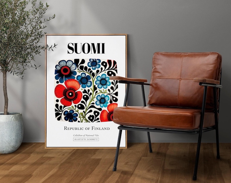 Finnish Tile Art Print | Suomi Floral Pattern Poster image 3