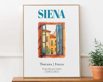 Siena Italy Travel Poster, Traditional Window, Watercolor Print