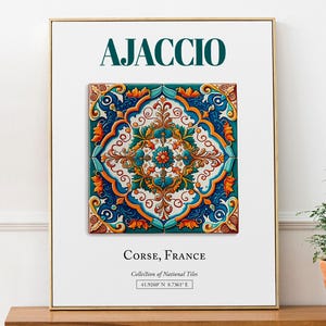 Ajaccio, Corse, France, Aesthetic Folk Traditional Tile, Wall Art Décor Print Poster, Bedroom Wall Art