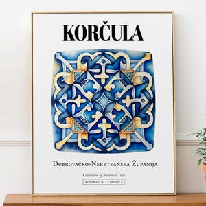 Korčula Croatia Tile Art Print, Traditional Pattern Poster
