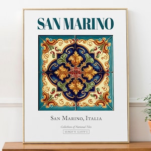 San Marino, San Marino, Italy, Aesthetic Folk Traditional Maiolica Tile, Wall Art Print Poster, Bedroom Wall Decor