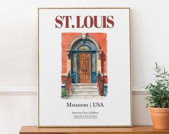 St. Louis Watercolor Print: Minimalist Entrance Door Wall Art