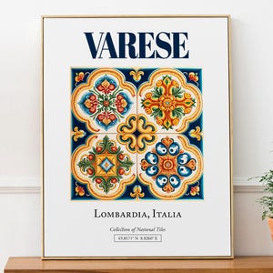 Varese, Lombardia, Italy, Aesthetic Minimalistic Traditional Maiolica Tile, Wall Art Print Poster, Kitchen Wall Decor