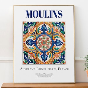 Moulins, Auvergne-Rhône-Alpes, Frankreich, ästhetische minimalistische traditionelle Fliese, Wandkunst-Décor-Druck Poster, Schlafzimmer-Wanddekoration